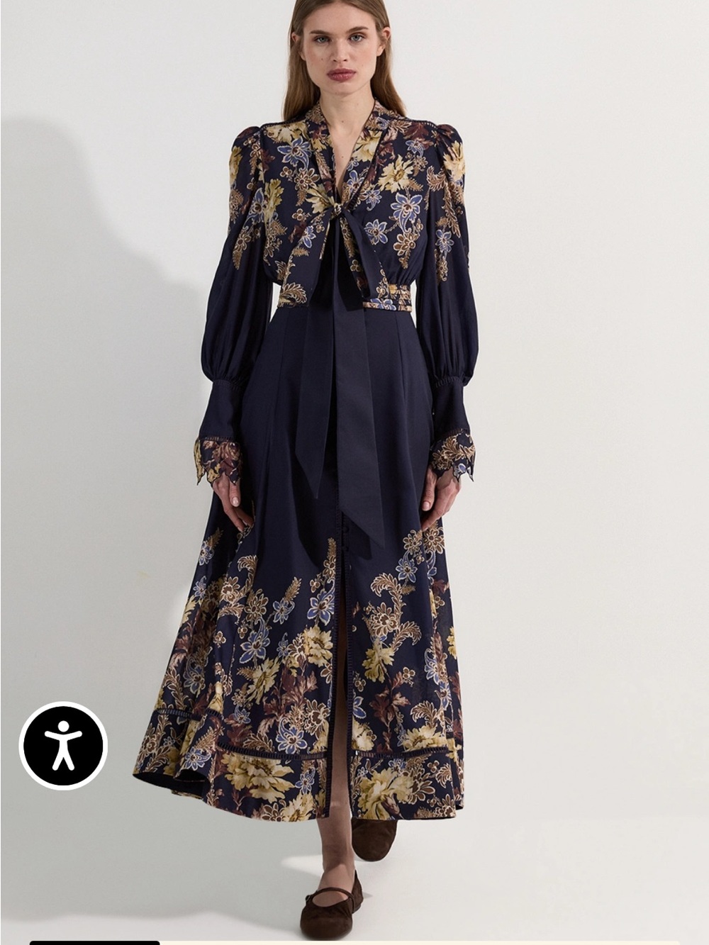 Karen Millen Voile Floral Border Print Woven Maxi Dress Ladder Lace US 2 NWT